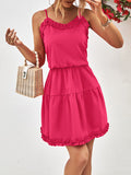 themeisles Solid Color Falbala Sleeveless Loose Spaghetti-Neck Mini Dresses