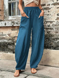 themeisles Women's Wide Leg Pants Trousers Navy Black Light Green Fashion Casual Daily Side Pockets Full Length Comfort Solid Colored S M L XL 2XL