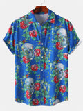 themeisles Men's Short-sleeved Shirt Men's Loose Halloween Casual Mid-sleeve Printed Lapel Short-sleeved Shirt Cardigan