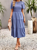 themeisles Solid Color Elastics Short Sleeves Loose Round-neck Midi Dresses