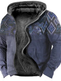 themeisles Men's Fleece Jacket Full Zip Hoodie Fleece Hoodie Sherpa Jacket Denim Blue Blue Yellow Camel Orange Hooded Tribal Graphic Prints Zipper Print Casual Daily Sports 3D Print Fleece Basic Designer Casual