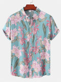 themeisles Spring and Summer New Men's Short-sleeved Loose Type Floral Print Shirt Beach Wind Vacation Style Hawaiian Shirt