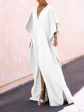 themeisles Batwing Sleeves Loose Solid Color Split-Side V-Neck Maxi Dresses