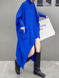 themeisles Batwing Sleeves High-Low Pockets Solid Color High-Neck Midi Dresses Sweater Dresses