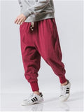themeisles Men's Joggers Linen Pants Trousers Summer Pants Beach Pants Pocket Drawstring Baggy Plain Breathable Sports Daily Holiday Linen / Cotton Blend Chinoiserie Hippie Black Wine