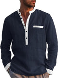 themeisles Light Mature Casual Men's Button-down Collar Long-sleeved Henley Shirt Cotton Shirt Regular Men's Shirts M-XXL