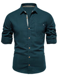 themeisles Summer New Solid Color Lapel Men's Cotton Shirt Fashion Casual Men's Embroidered Solid Color Long-sleeved Cardigan Shirt Men