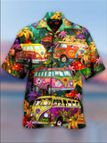 themeisles Men's Shirt Summer Hawaiian Shirt Graphic Prints Hippie Bus Turndown Light Yellow Blue-Green Black Light Green Purple Casual Hawaiian Short Sleeve Button-Down Print Clothing Apparel Tropical Fashion