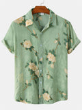 themeisles Men's Floral Short-sleeved Shirt Youth Men's Men's Shirts Spring and Summer New Short-sleeved Loose Type Lapel Shirt