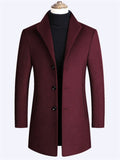 themeisles Men's Winter Coat Wool Coat Overcoat Street Business Winter Woolen Thermal Warm Outerwear Clothing Apparel Casual Solid Color Pocket Stand Collar Single Breasted
