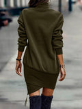 themeisles Casual Long Sleeves Solid Color High-Neck Mini Dresses