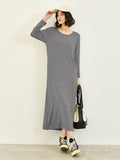 themeisles Simple Long Sleeves Loose Solid Color Round-Neck Midi Dresses