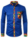 themeisles Men's New Lapel Long-sleeved Cardigan Shirt Fashion Casual Printed Shirt Men Splicing Color Collision