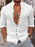 themeisles Men's Shirt Linen Shirt Button Up Shirt Casual Shirt Summer Shirt Beach Shirt Black White Pink Long Sleeve Plain Stand Collar Spring & Summer Casual Daily Clothing Apparel
