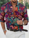 themeisles Men's Shirt Graphic Shirt Floral Turndown White Yellow Light Purple Purple 3D Print Daily Holiday Long Sleeve 3D Print Button-Down Clothing Apparel Fashion Designer Casual Breathable