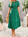 themeisles Solid Color Elastics Short Sleeves Loose Round-neck Midi Dresses