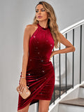 themeisles Glitter Grecian Tulip Hem Dress