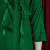 themeisles Vacation Long Sleeves A-Line Pleated Solid Color Round-Neck Midi Dresses