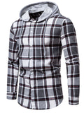 themeisles Color Blocking Plaid Long-sleeved Tops Youth College Style Hooded Drawstring Versatile Casual Shirt Cardigan
