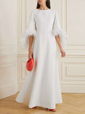 themeisles Cape Mermaid Feathers Solid Color Zipper Round-Neck Cape Maxi Dresses