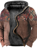 themeisles Men's Fleece Jacket Full Zip Hoodie Fleece Hoodie Sherpa Jacket Denim Blue Blue Yellow Camel Orange Hooded Tribal Graphic Prints Zipper Print Casual Daily Sports 3D Print Fleece Basic Designer Casual