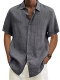 themeisles Men's Shirt Linen Shirt Casual Shirt Summer Shirt Beach Shirt Button Down Shirt Black White Blue Short Sleeve Plain Lapel Summer Casual Daily Clothing Apparel