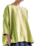 themeisles Women's Round Neck Cotton Linen Loose Tops with A Hundred Literary Retro Model Blouse Comfortable Casual Seven-point Sleeve Top