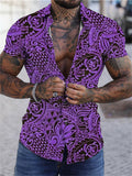 themeisles Men's Beach Shirt 3D Digital Short Sleeve Shirt Seaside Hawaii Loose Men's Shirt Blue Yellow Purple Green