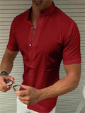 themeisles Men's Shirt Button Up Shirt Summer Shirt Casual Shirt Hot Pink Black White Pink Red Short Sleeve Plain Stand Collar Outdoor Street Button-Down Clothing Apparel Fashion Casual Breathable Comfortable