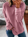 themeisles Women's Solid Color Women's Commuter Tops Loose Casual Splicing Round Neck Long Sleeve T-shirt S-5XL