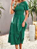 themeisles Solid Color Elastics Short Sleeves Loose Round-neck Midi Dresses
