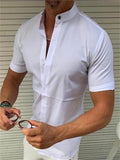 themeisles Men's Shirt Button Up Shirt Summer Shirt Casual Shirt Hot Pink Black White Pink Red Short Sleeve Plain Stand Collar Outdoor Street Button-Down Clothing Apparel Fashion Casual Breathable Comfortable
