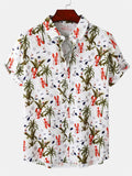 themeisles New Men's Casual Floral Print Fashion Urban Lapel Short-sleeved Loose Type Beach Vacation Cardigan Shirt Man