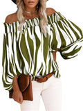 themeisles Summer and Autumn Personality New Stripes Sexy Fashion A Shoulder Set Head Chiffon Shirt Regular Sleeves Commuter Style Long-sleeved Shirt Female