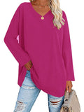 themeisles Ladies T-shirt New Multi-color Loose Drop Shoulder Sleeve V-neck Solid Color Women's Tops
