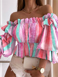 themeisles New Fashion Floral One Shoulder Short Pleated Shirt Blouse