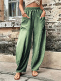 themeisles Women's Wide Leg Pants Trousers Navy Black Light Green Fashion Casual Daily Side Pockets Full Length Comfort Solid Colored S M L XL 2XL