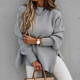 themeisles Autumn and Winter New Semi-high Collar Loose Solid Color Long-sleeved Sweater Women
