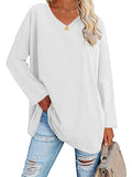 themeisles Ladies T-shirt New Multi-color Loose Drop Shoulder Sleeve V-neck Solid Color Women's Tops