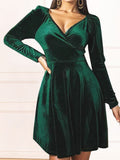 themeisles Surplice Ruched Long Sleeve Mini Dress