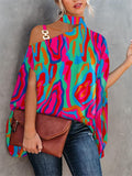 themeisles Summer Hanging Neck Bat Sleeve Printed Shirt Ladies Shirt Women