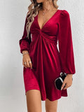 themeisles Twisted V-Neck Balloon Sleeve Mini Dress
