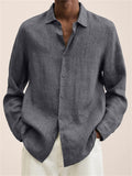 themeisles Men's Linen Shirt Button Up Shirt Casual Shirt Beach Shirt Black Khaki Dark Blue Long Sleeve Plain Turndown Spring & Summer Hawaiian Holiday Clothing Apparel