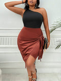 themeisles Plus Size One-Shoulder Sleeveless Tied Dress