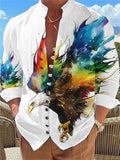 themeisles Men's Shirt Linen Shirt Graphic Prints Parrot Stand Collar White Yellow Red Blue Outdoor Street Long Sleeve Print Clothing Apparel Fashion Designer Casual Comfortable