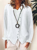 themeisles Women's Large Size Breathable Loose Solid Color Temperament Cotton Linen Shirt Long-sleeved T-shirt