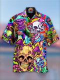 themeisles Men's Shirt Summer Hawaiian Shirt Graphic Prints Hippie Bus Turndown Light Yellow Blue-Green Black Light Green Purple Casual Hawaiian Short Sleeve Button-Down Print Clothing Apparel Tropical Fashion