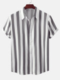 themeisles Summer Hot Sale Men's Printed Striped Short-sleeved Lapel Hong Kong Style Personality Loose Casual Shirt
