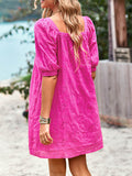 themeisles Solid Color Jacquard Puff Sleeves Loose Square-neck Mini Dresses
