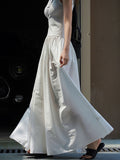 themeisles Split-Joint Solid Color Pleated Sleeveless Loose Round-Neck Maxi Dresses